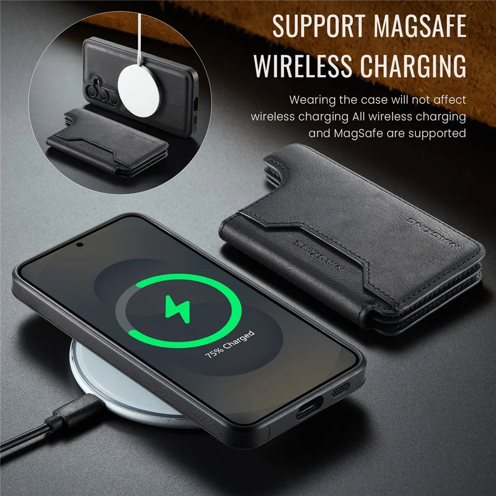 MAGKING K3 Series For Samsung Galaxy S25 Magnetic Case Wallet PC + TPU + PU Phone Cover - Black - 5
