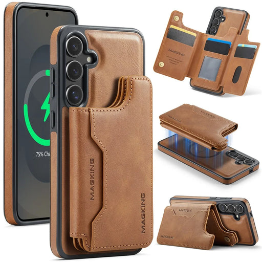 MAGKING K3 Series For Samsung Galaxy S25+ Magnetic Case Wallet PC + TPU + PU Phone Cover - Brown - 1