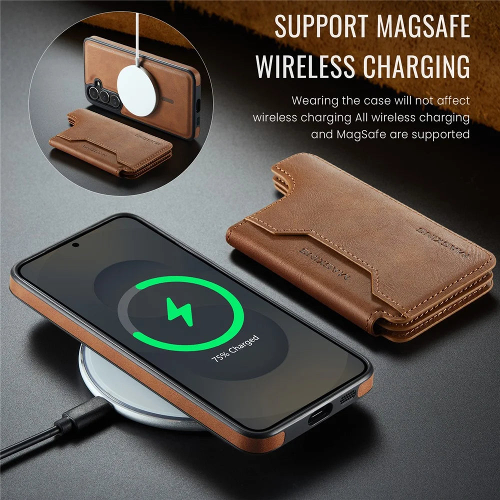 MAGKING K3 Series For Samsung Galaxy S25+ Magnetic Case Wallet PC + TPU + PU Phone Cover - Brown - 5