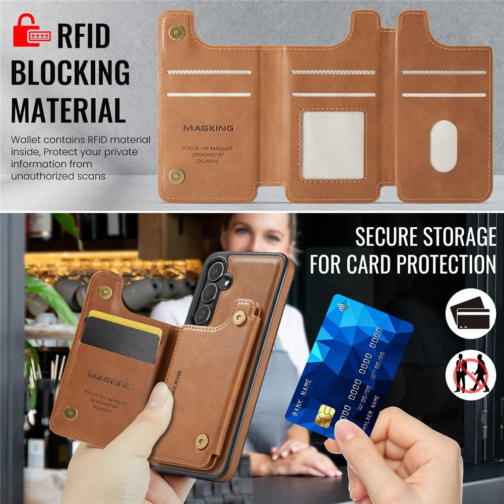MAGKING K3 Series For Samsung Galaxy S25+ Magnetic Case Wallet PC + TPU + PU Phone Cover - Brown - 7
