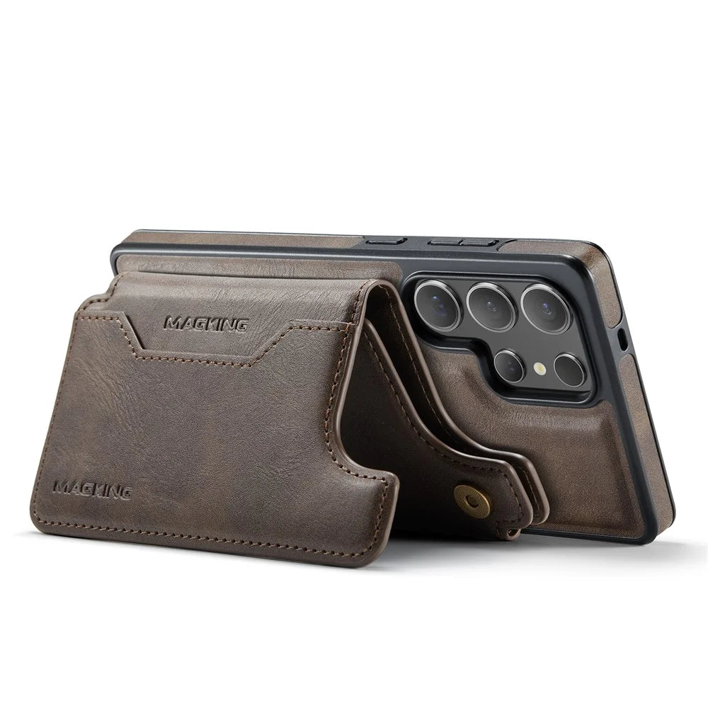 MAGKING K3 Series For Samsung Galaxy S25 Ultra Magnetic Case Wallet PC + TPU + PU Phone Cover - Coffee - 3