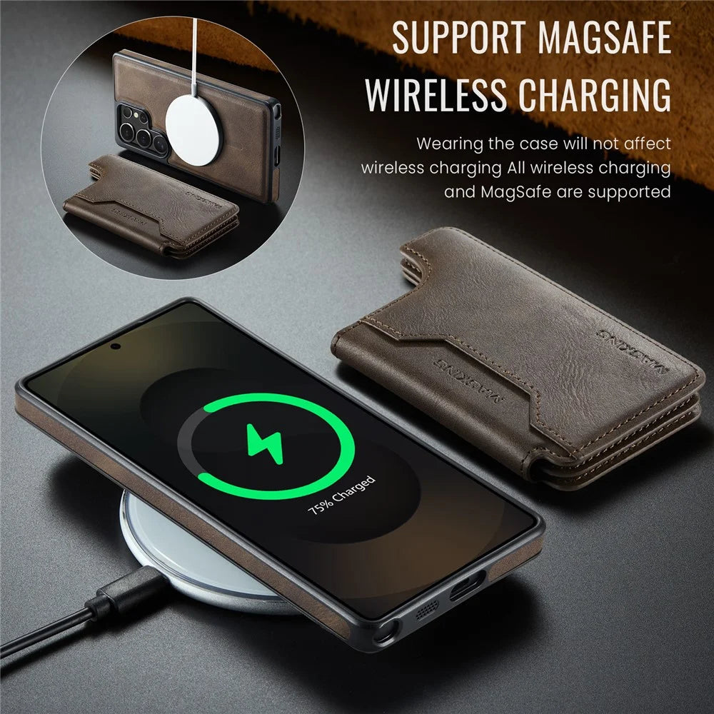 MAGKING K3 Series For Samsung Galaxy S25 Ultra Magnetic Case Wallet PC + TPU + PU Phone Cover - Coffee - 5