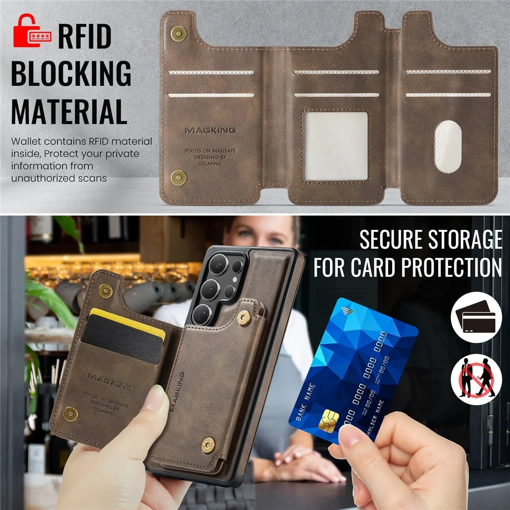 MAGKING K3 Series For Samsung Galaxy S25 Ultra Magnetic Case Wallet PC + TPU + PU Phone Cover - Coffee - 7