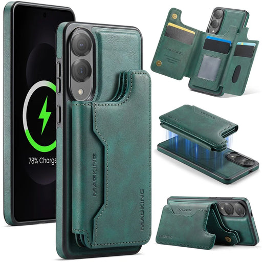 MAGKING K3 Series For Samsung Galaxy S25 Edge Magnetic Case Wallet PC + TPU + PU Phone Cover - Green - 1