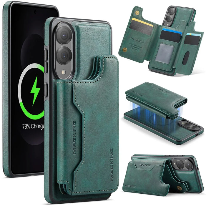 MAGKING K3 Series For Samsung Galaxy S25 Edge Magnetic Case Wallet PC + TPU + PU Phone Cover - Green - 1