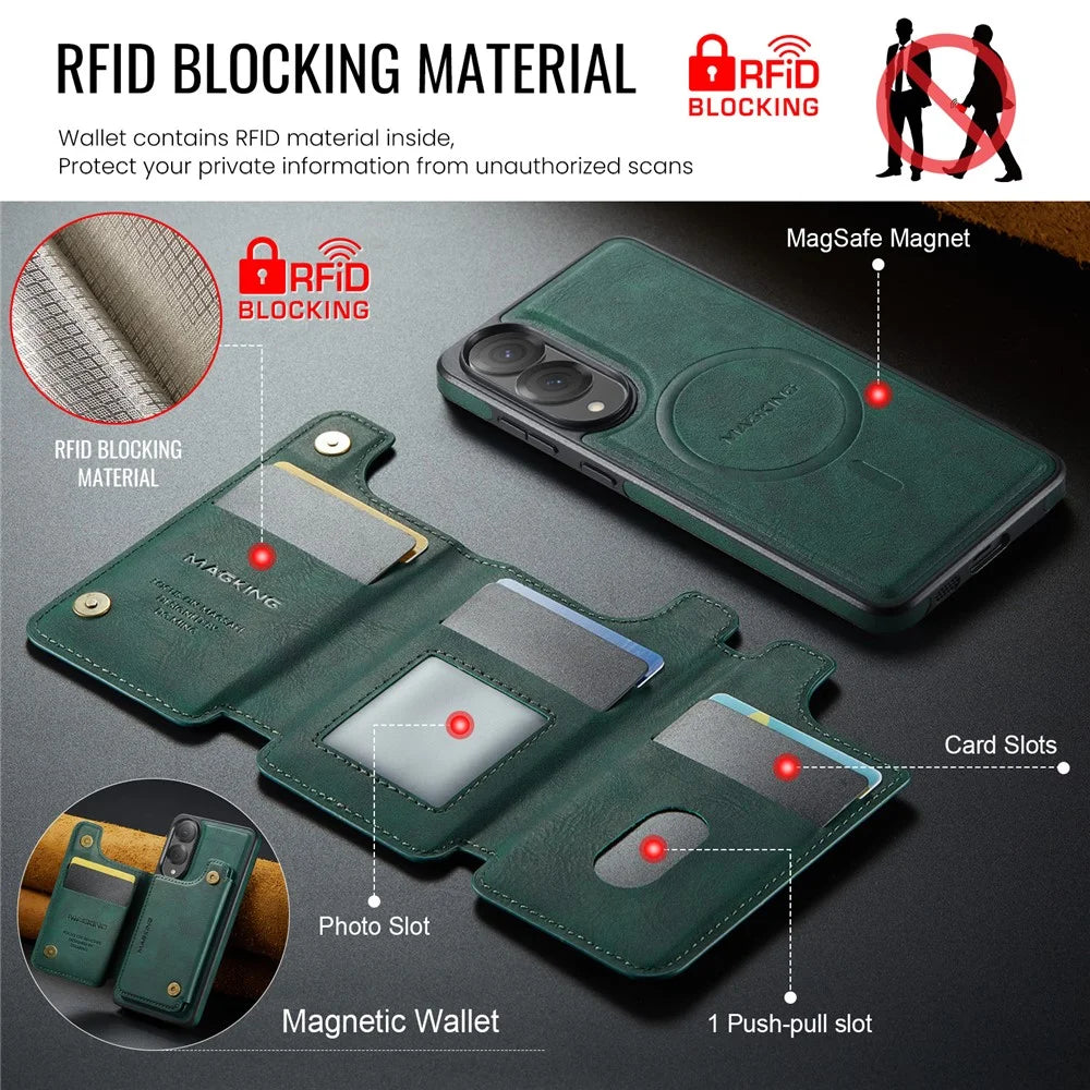 MAGKING K3 Series For Samsung Galaxy S25 Edge Magnetic Case Wallet PC + TPU + PU Phone Cover - Green - 6