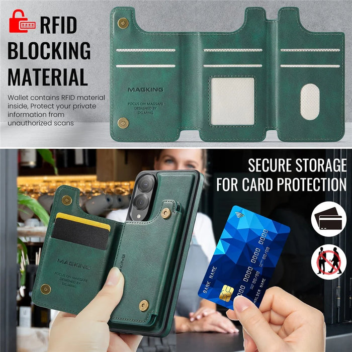 MAGKING K3 Series For Samsung Galaxy S25 Edge Magnetic Case Wallet PC + TPU + PU Phone Cover - Green - 7