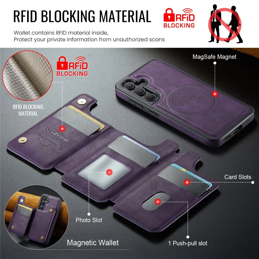 MAGKING K3 Series For Samsung Galaxy S24 Magnetic Case Wallet PC + TPU + PU Phone Cover - Purple - 6