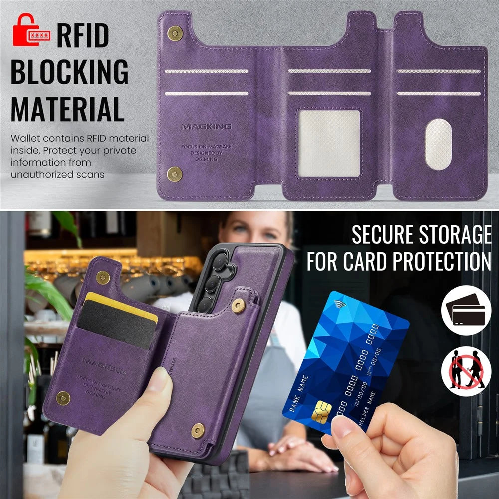 MAGKING K3 Series For Samsung Galaxy S24 Magnetic Case Wallet PC + TPU + PU Phone Cover - Purple - 7