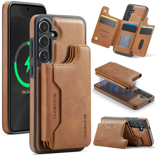 MAGKING K3 Series For Samsung Galaxy S24+ Magnetic Case Wallet PC + TPU + PU Phone Cover - Brown - 1