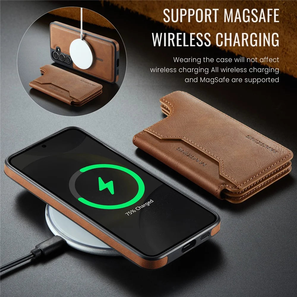 MAGKING K3 Series For Samsung Galaxy S24+ Magnetic Case Wallet PC + TPU + PU Phone Cover - Brown - 5