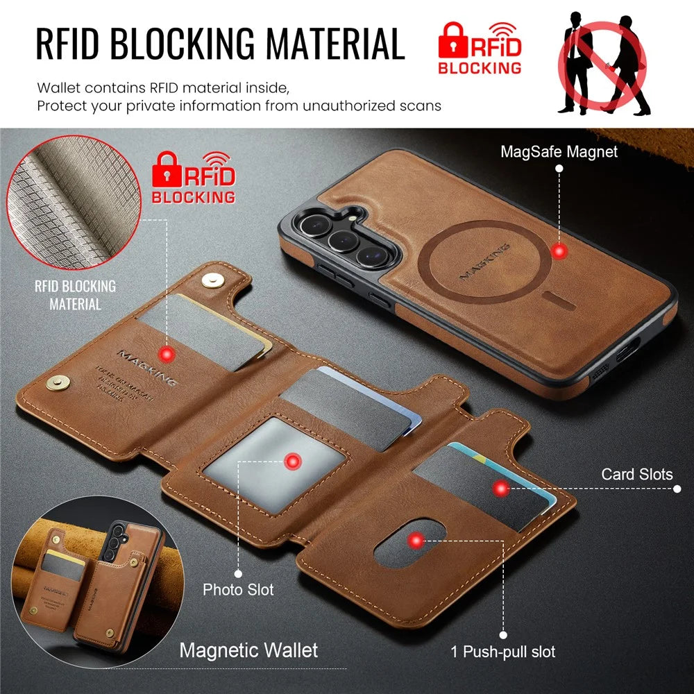 MAGKING K3 Series For Samsung Galaxy S24+ Magnetic Case Wallet PC + TPU + PU Phone Cover - Brown - 6