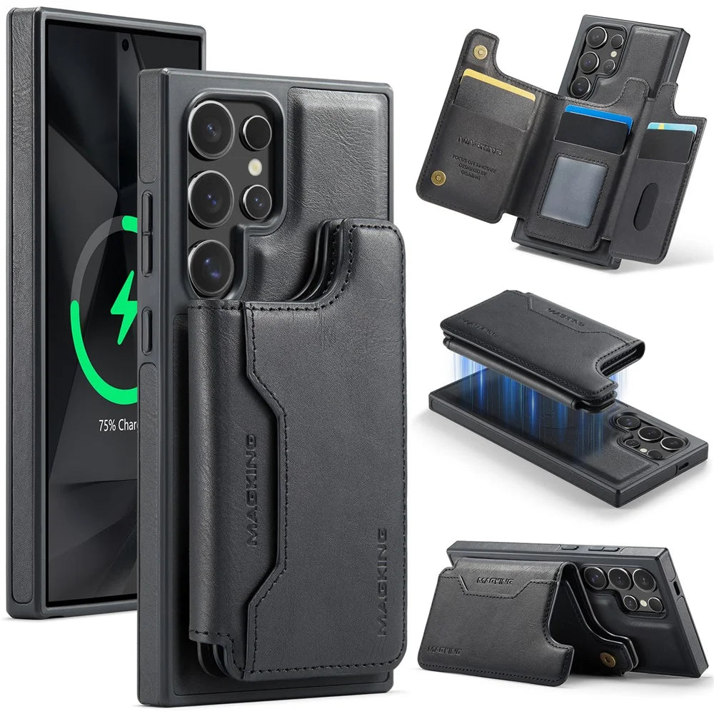 MAGKING K3 Series For Samsung Galaxy S24 Ultra Magnetic Case Wallet PC + TPU + PU Phone Cover - Black - 1