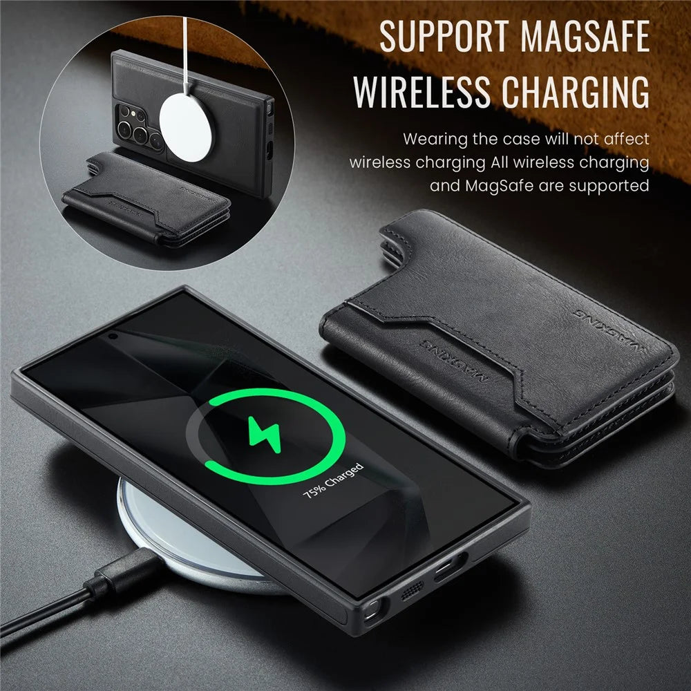 MAGKING K3 Series For Samsung Galaxy S24 Ultra Magnetic Case Wallet PC + TPU + PU Phone Cover - Black - 5