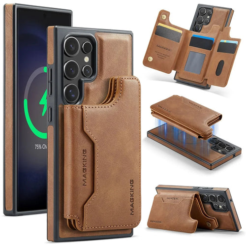 MAGKING K3 Series For Samsung Galaxy S23 Ultra Magnetic Case Wallet PC + TPU + PU Phone Cover - Brown - 1