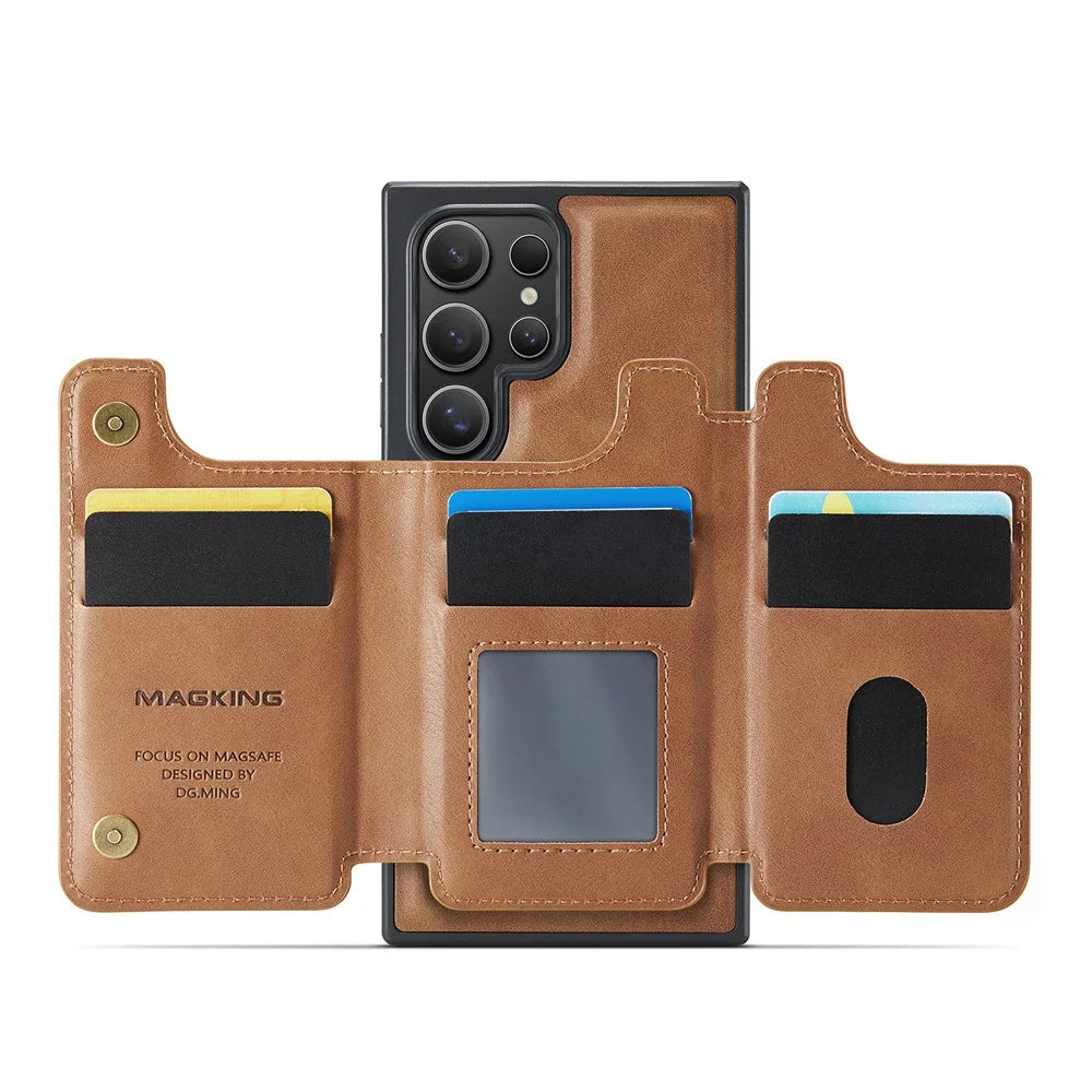 MAGKING K3 Series For Samsung Galaxy S23 Ultra Magnetic Case Wallet PC + TPU + PU Phone Cover - Brown - 2
