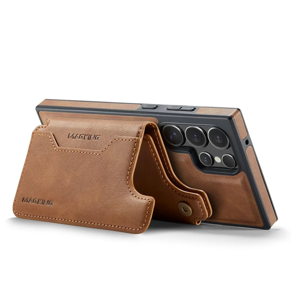 MAGKING K3 Series For Samsung Galaxy S23 Ultra Magnetic Case Wallet PC + TPU + PU Phone Cover - Brown - 3