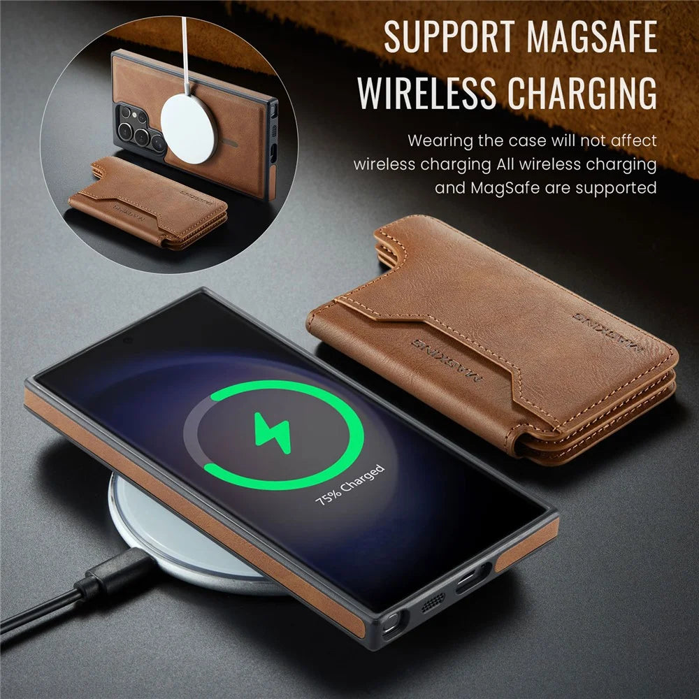 MAGKING K3 Series For Samsung Galaxy S23 Ultra Magnetic Case Wallet PC + TPU + PU Phone Cover - Brown - 5