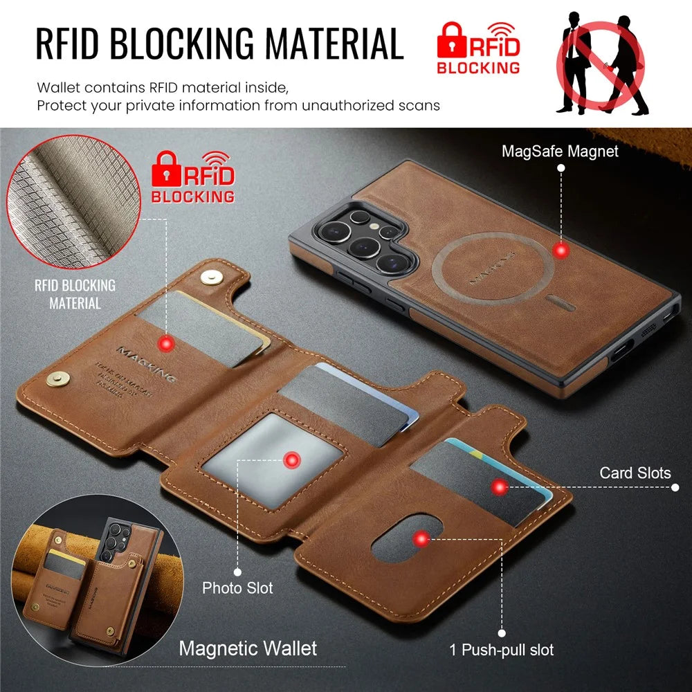 MAGKING K3 Series For Samsung Galaxy S23 Ultra Magnetic Case Wallet PC + TPU + PU Phone Cover - Brown - 6