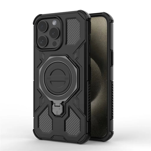 For iPhone 15 Pro Magnetic Case Rotating Metal Kickstand Shockproof PC + TPU Phone Back Cover - Black - 2