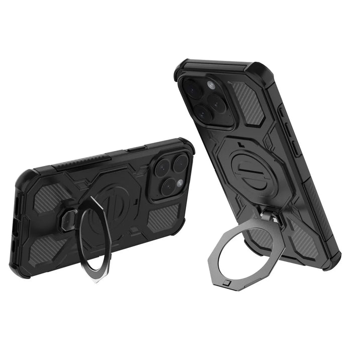For iPhone 15 Pro Magnetic Case Rotating Metal Kickstand Shockproof PC + TPU Phone Back Cover - Black - 4