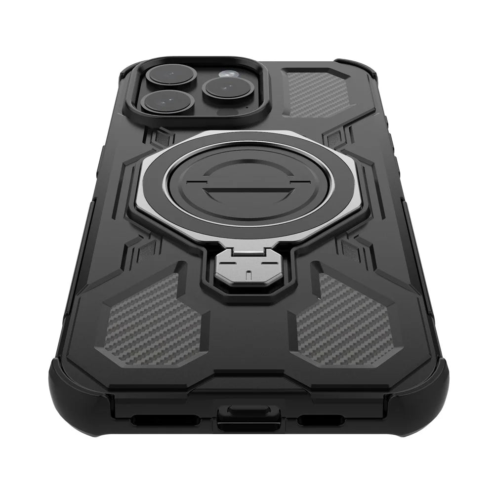For iPhone 15 Pro Magnetic Case Rotating Metal Kickstand Shockproof PC + TPU Phone Back Cover - Black - 5