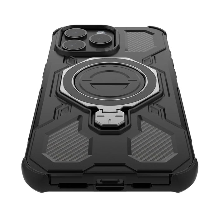 For iPhone 15 Pro Magnetic Case Rotating Metal Kickstand Shockproof PC + TPU Phone Back Cover - Black - 5