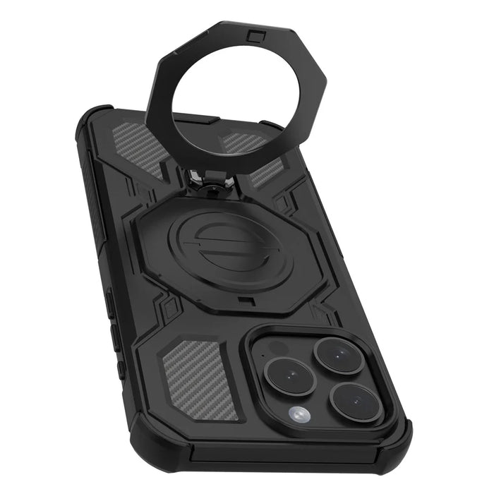 For iPhone 15 Pro Magnetic Case Rotating Metal Kickstand Shockproof PC + TPU Phone Back Cover - Black - 6