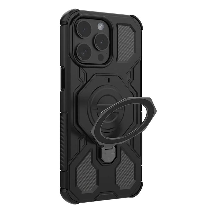 For iPhone 15 Pro Magnetic Case Rotating Metal Kickstand Shockproof PC + TPU Phone Back Cover - Black - 7