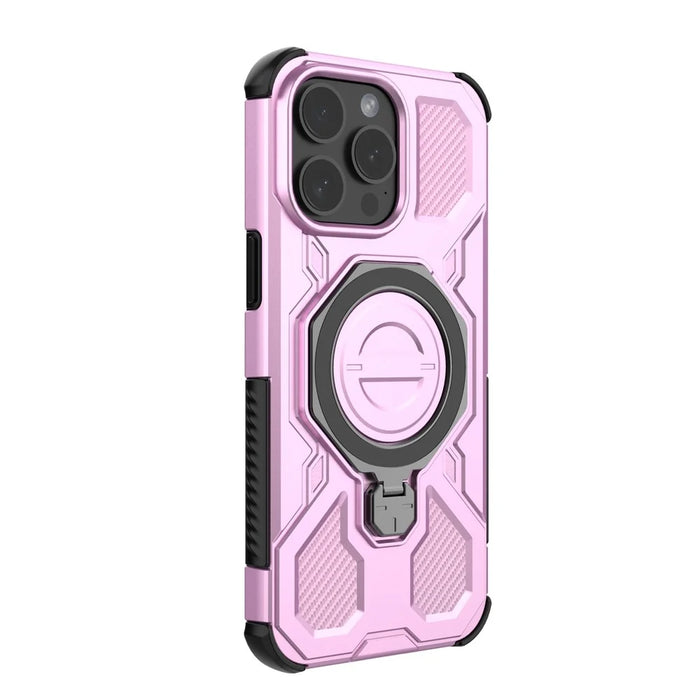 For iPhone 15 Pro Max Magnetic Case Rotating Metal Kickstand Shockproof PC + TPU Phone Back Cover - Pink - 3