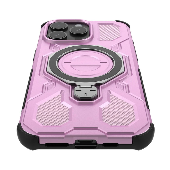For iPhone 15 Pro Max Magnetic Case Rotating Metal Kickstand Shockproof PC + TPU Phone Back Cover - Pink - 5
