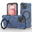 For iPhone 15 Magnetic Case Rotating Metal Kickstand Shockproof PC + TPU Phone Back Cover - Dark Blue - 1