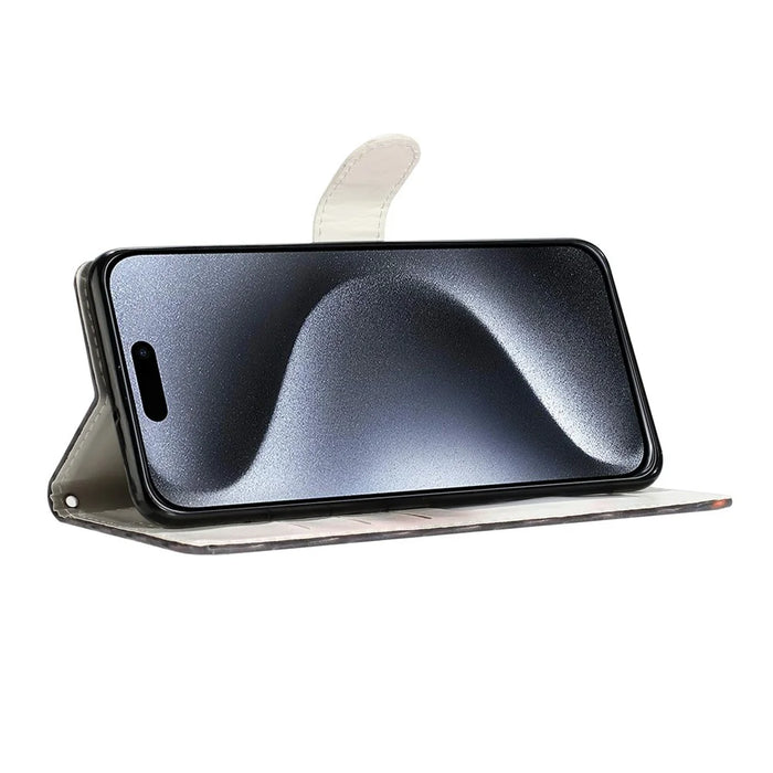 For iPhone 18 Pro / 17 Pro Wallet Case PU Leather Pattern Printing Stand Phone Cover with Strap - Blue Butterfly - 3