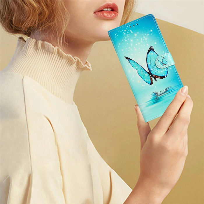 For iPhone 18 Pro / 17 Pro Wallet Case PU Leather Pattern Printing Stand Phone Cover with Strap - Blue Butterfly - 5