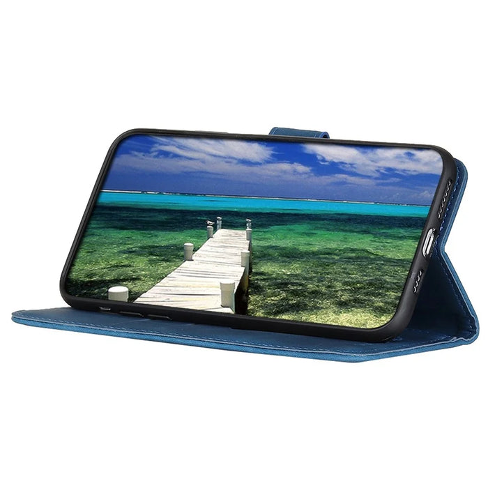 KHAZNEH For Samsung Galaxy S23+ Shockproof PU Leather Case Wallet Stand Retro Texture Phone Cover - Blue - 3