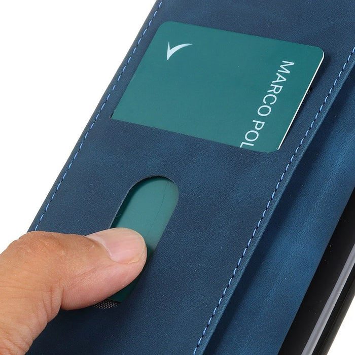 KHAZNEH For Samsung Galaxy S23+ Shockproof PU Leather Case Wallet Stand Retro Texture Phone Cover - Blue - 4