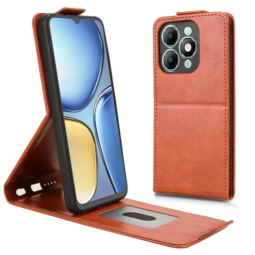For itel A90 4G Stand Case Magnetic Clasp Vertical Flip Leather Phone Cover with Card Holder - Orange - 1