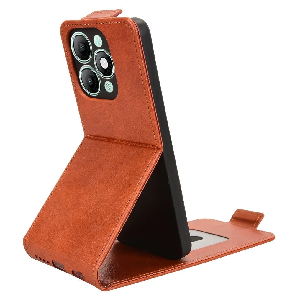 For itel A90 4G Stand Case Magnetic Clasp Vertical Flip Leather Phone Cover with Card Holder - Orange - 2