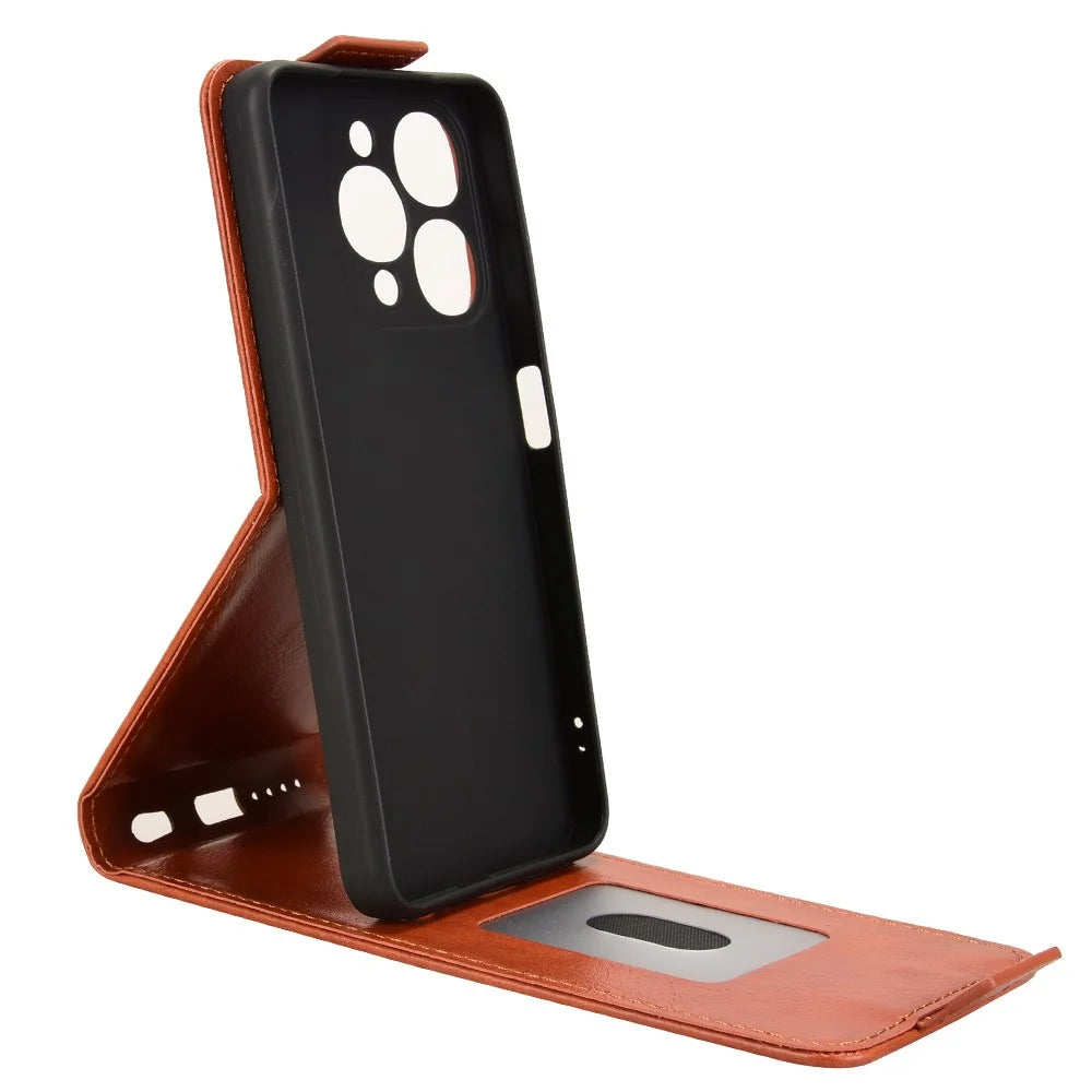 For itel A90 4G Stand Case Magnetic Clasp Vertical Flip Leather Phone Cover with Card Holder - Orange - 3