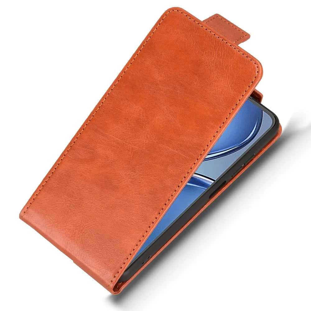 For itel A90 4G Stand Case Magnetic Clasp Vertical Flip Leather Phone Cover with Card Holder - Orange - 4
