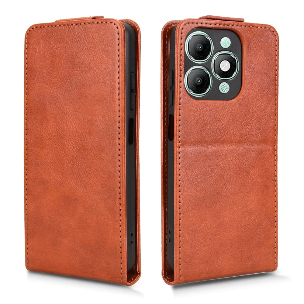 For itel A90 4G Stand Case Magnetic Clasp Vertical Flip Leather Phone Cover with Card Holder - Orange - 5