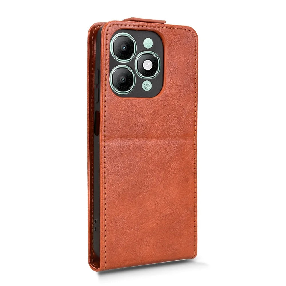 For itel A90 4G Stand Case Magnetic Clasp Vertical Flip Leather Phone Cover with Card Holder - Orange - 7