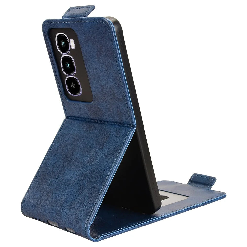 For itel City 100 4G Stand Case Magnetic Clasp Vertical Flip Leather Phone Cover with Card Holder - Dark Blue - 2
