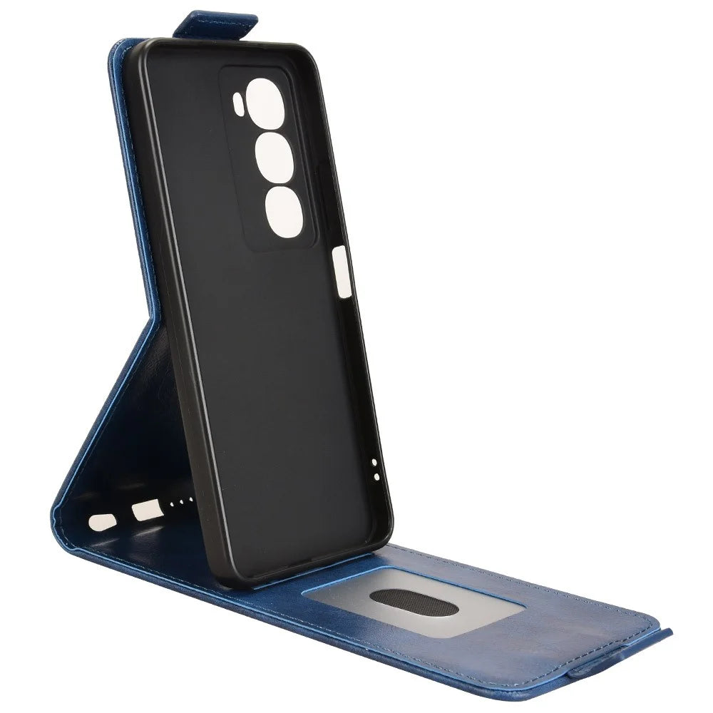 For itel City 100 4G Stand Case Magnetic Clasp Vertical Flip Leather Phone Cover with Card Holder - Dark Blue - 3