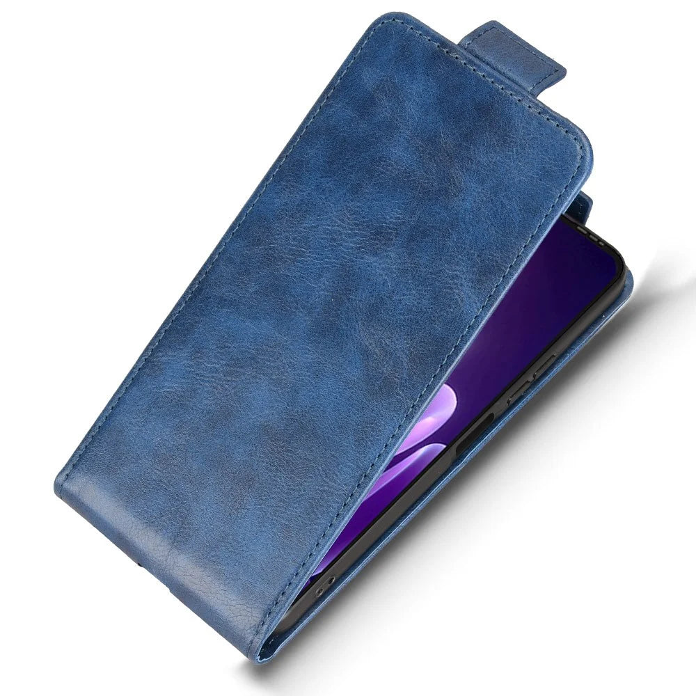 For itel City 100 4G Stand Case Magnetic Clasp Vertical Flip Leather Phone Cover with Card Holder - Dark Blue - 4