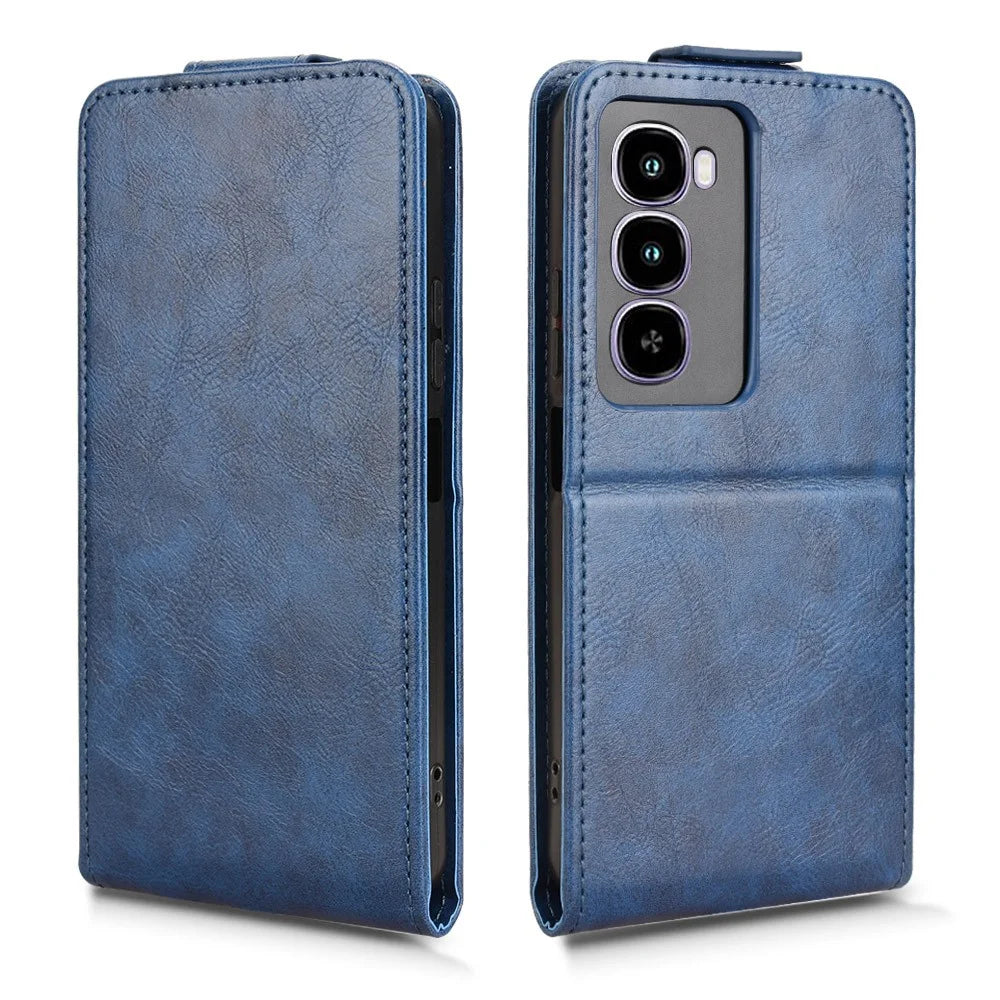 For itel City 100 4G Stand Case Magnetic Clasp Vertical Flip Leather Phone Cover with Card Holder - Dark Blue - 5