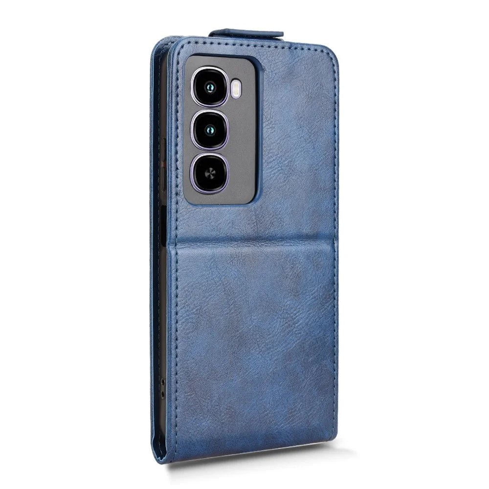 For itel City 100 4G Stand Case Magnetic Clasp Vertical Flip Leather Phone Cover with Card Holder - Dark Blue - 7