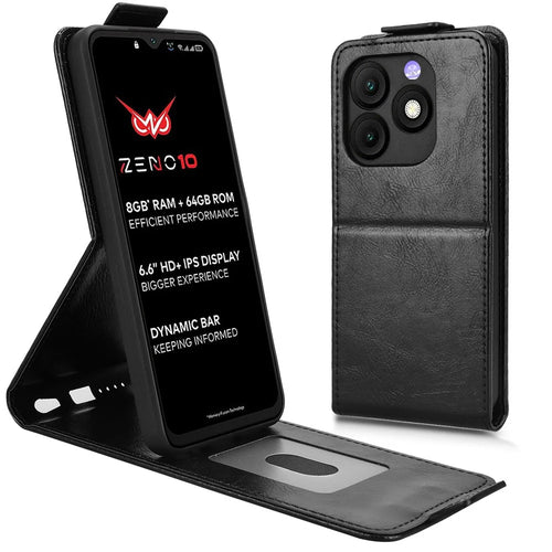 For itel Zeno 10 4G Stand Case Magnetic Clasp Vertical Flip Leather Phone Cover with Card Holder - Black - 1