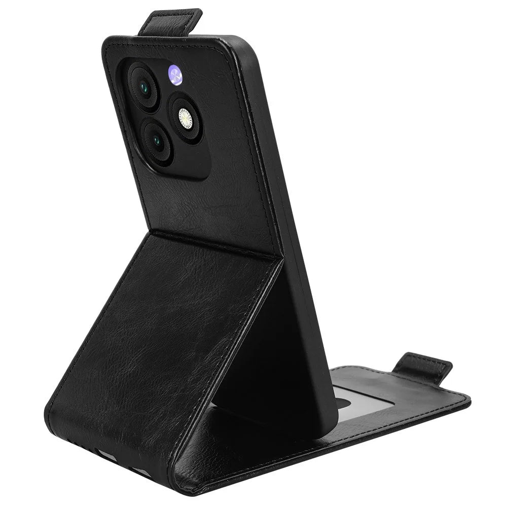 For itel Zeno 10 4G Stand Case Magnetic Clasp Vertical Flip Leather Phone Cover with Card Holder - Black - 2