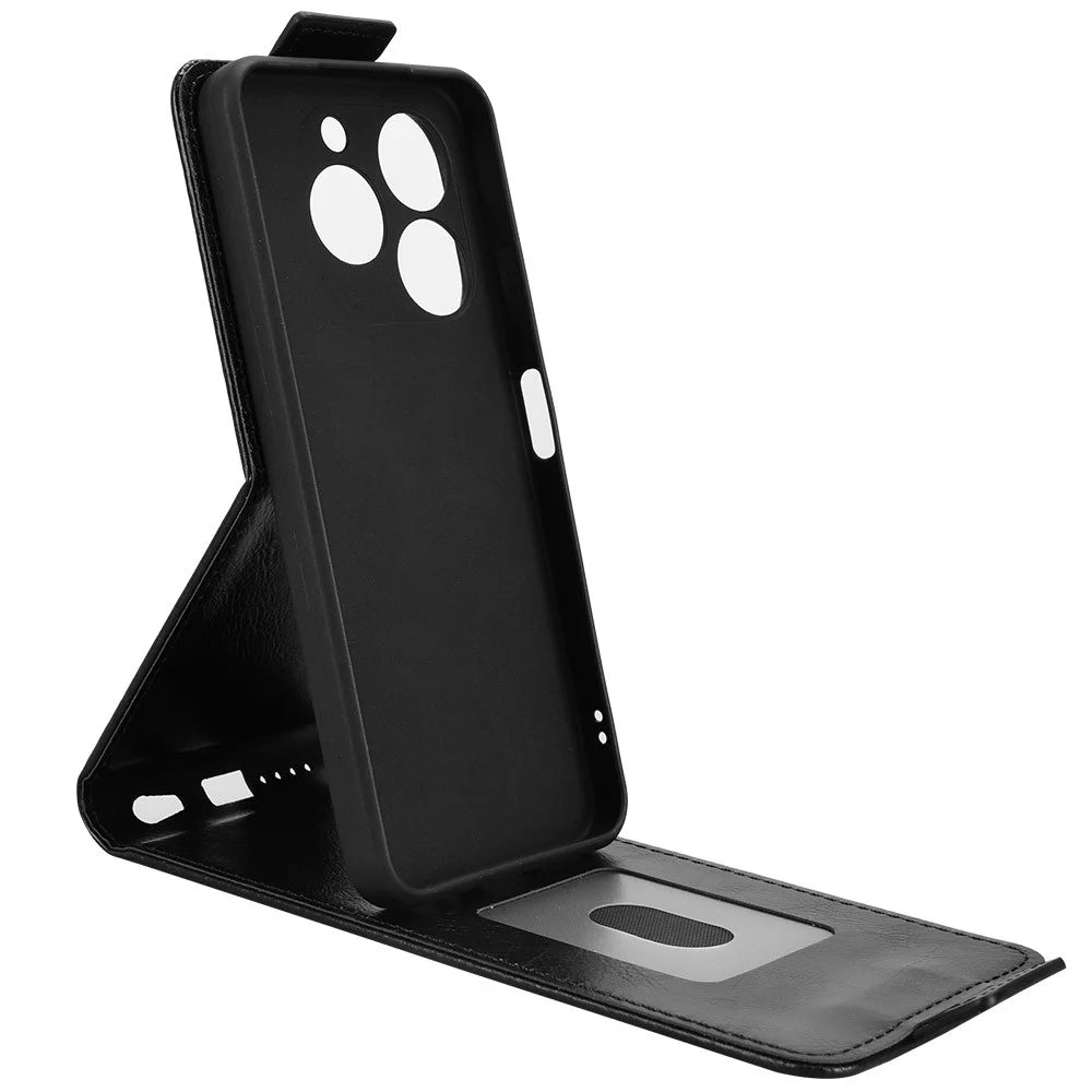 For itel Zeno 10 4G Stand Case Magnetic Clasp Vertical Flip Leather Phone Cover with Card Holder - Black - 3